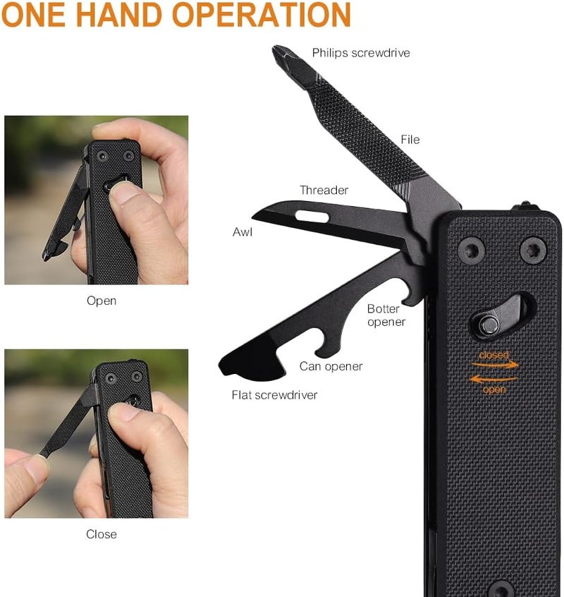 Roxon KS2E Noir Elite D2 Blade 13 in 1 Mini Multi Tool function pocket knife with big scissor, G10 handle and Pocket clip, good for Camping/Backpacking/Emergencies/EDC Multitool (D2 Steel Blade) - Image 2